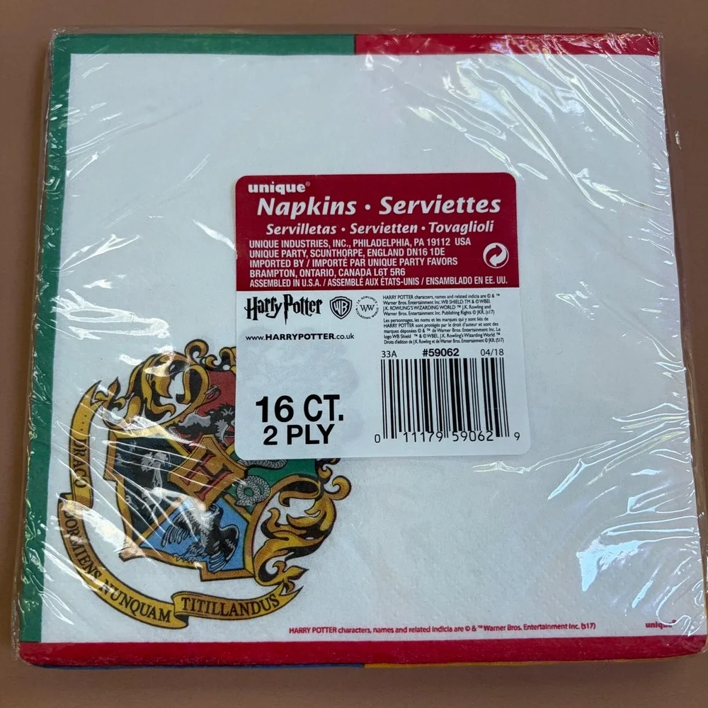 Harry Potter Hogwarts House Crests Paper Napkins 16 Ct 2 Ply Unique 59062 NEW